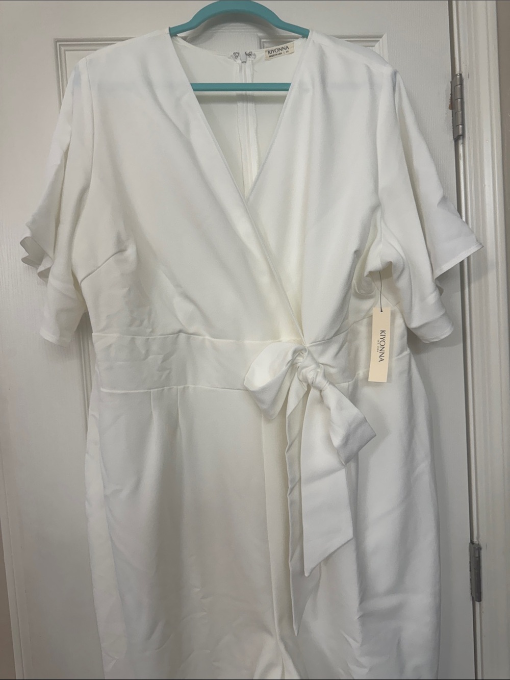 Kiyonna White Wrap-Style Jumpsuit with Tie Waist